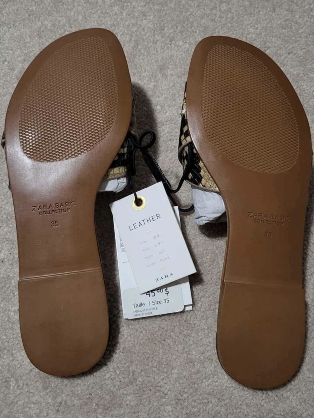 Zara Snake-Print Slide Sandals in Tan and Black - Picture 2 of 3